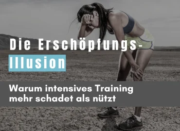 Eine erschöpfte Frau wischt sich nach dem Fitnesstraining den Schweiß von der Stirn und symbolisiert den falschen Zwang zur körperlichen Zerstörung. Bildtext: Die Erschöpfungs-Illusion – Warum intensives Training mehr schadet als nützt.
