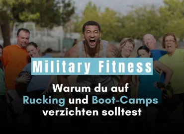 Ein schreinder Drill-Instructor im Vordergrund. Im Hintergrund mehrere entsetzte Trainierende eines Boot-Camp-Workouts. Symbolbild für: Military Fitness – Warum du auf Rucking und Boot-Camps verzichten solltest